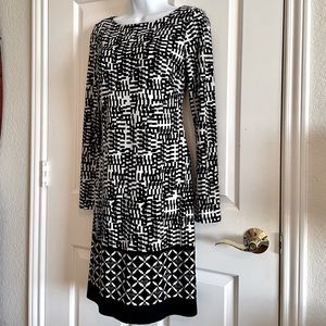 Jones & Co. NY Shift Abstract Black, Grey & White Print Dress Fully Lined
